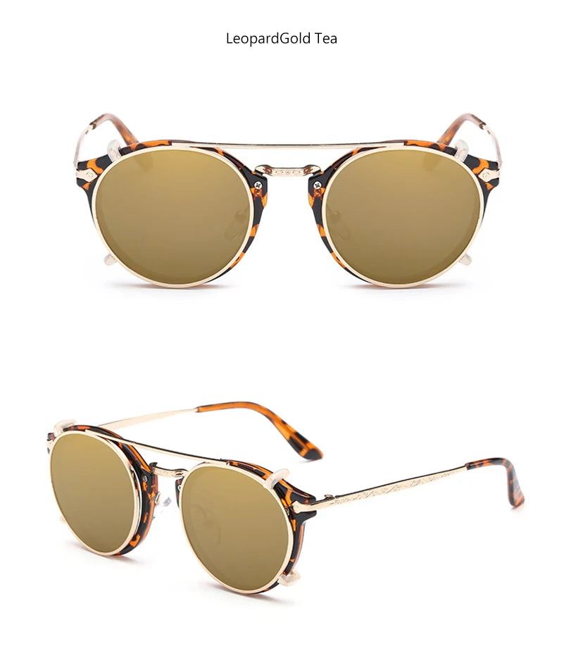 Gettuti Steampunk Round Clip-On Sunglasses | Festival Retro Goggles