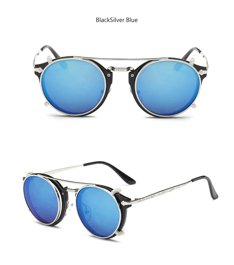 Gettuti Steampunk Round Clip-On Sunglasses | Festival Retro Goggles