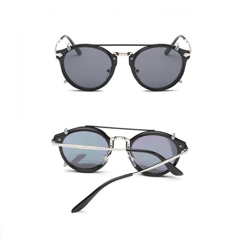 Gettuti Steampunk Round Clip-On Sunglasses | Festival Retro Goggles